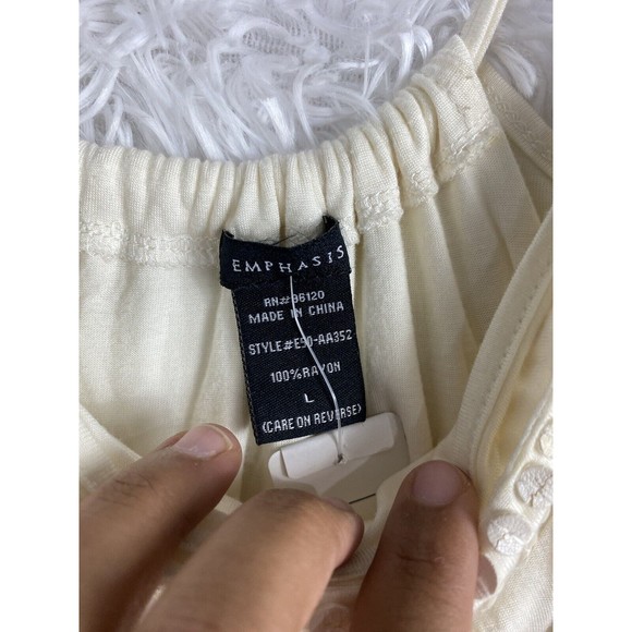 Emphasis Womens Ivory Tunic Tank Top Size L Rayon Overlap Sequins Embellished - Picture 7 of 7